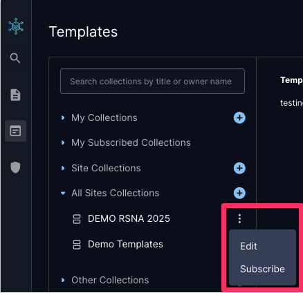 Detail showing the Subscribe option for a template